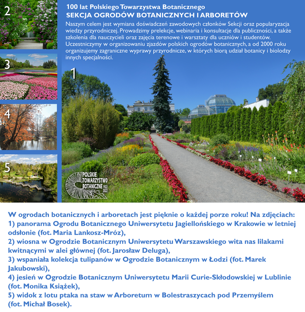 Profil działalności Sekcji Ogrodów Botanicznych i Arboretów – tablica powstała z okazji Jubileuszu Stulecia PTB